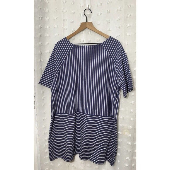 GUDRUN SJODEN Blue Striped Short Sleeve Blouse Tunic Shirt Size Large - Picture 6 of 6